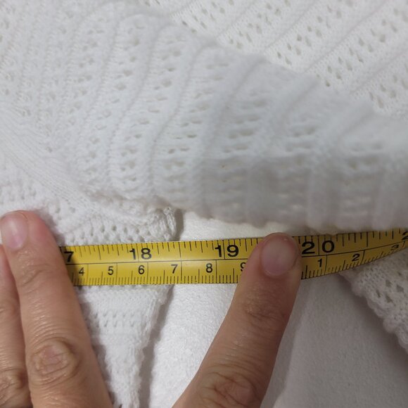 San Francisco White Crocheted Blue Striped Blouse 3/4 Sleeve Cotton Blend Sz XS - Picture 8 of 9